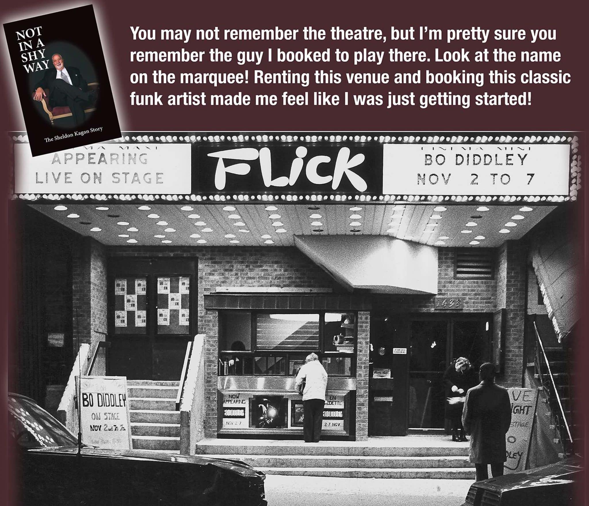 Flick Twin Cinema, façade et Sheldon Kagan, années 1970