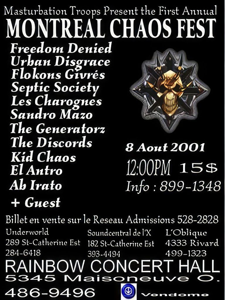 FREEDOM DENIED URBAN DISGRACE FLOKONS GIVRES SEPTIC SOCIETY LES CHAROGNES SANDRO MAZO THE GENERATORZ THE DISCORDS KID CHAOS EL ANTRO AB IRATO