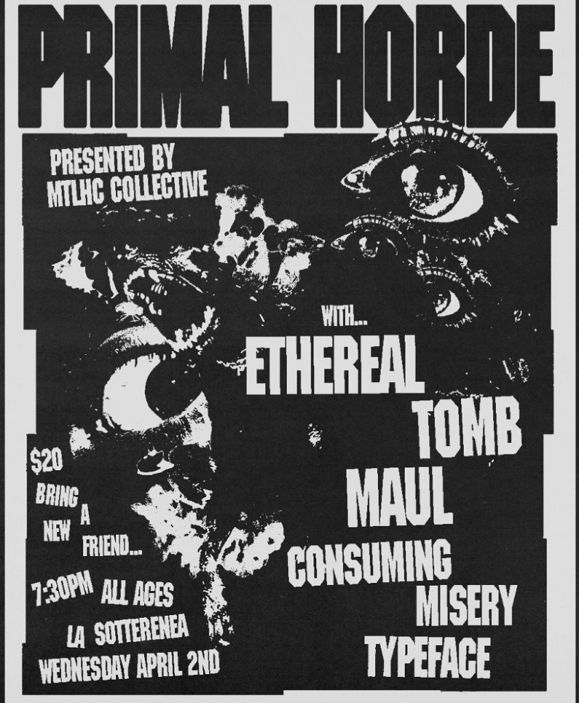 PRIMAL HORDE ETHEREAL TOMB MAUL CONSUMING MISERY TYPEFACE