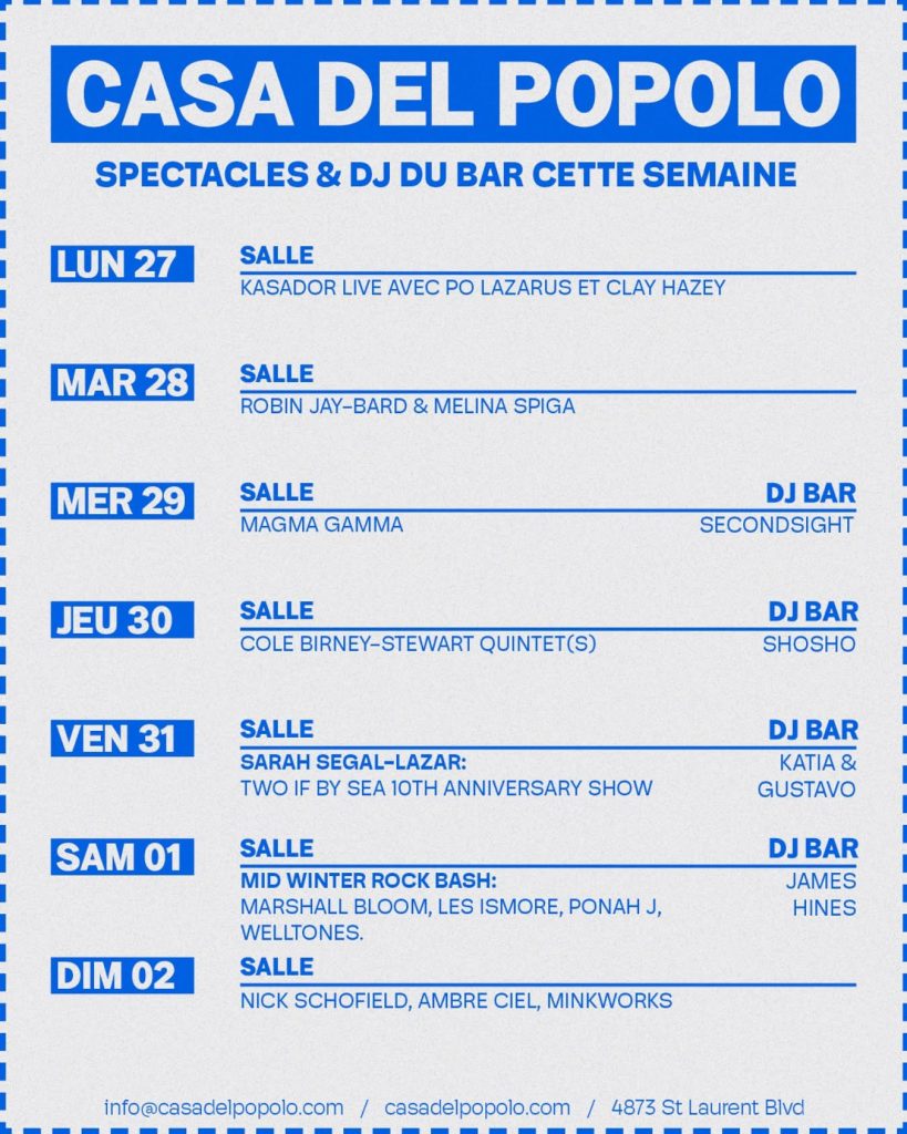 CASA DEL POPOLO CALENDRIER 27 JANVIER 2025