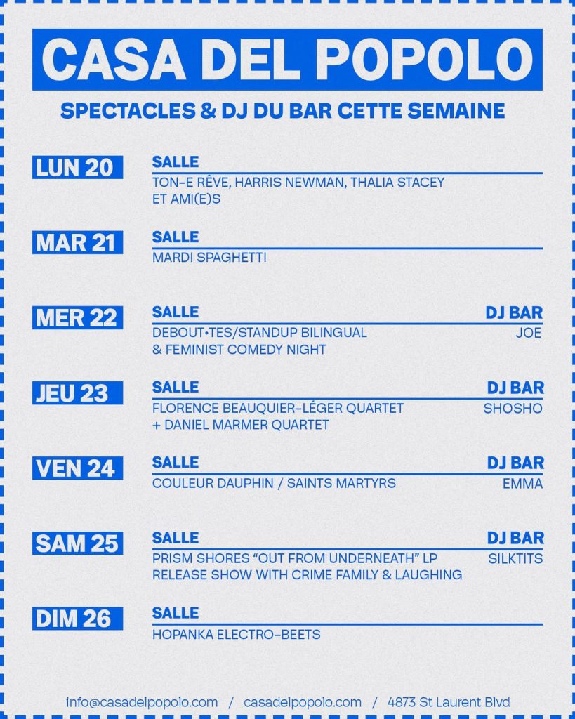 CASA DEL POPOLO CALENDRIER 20 JANVIER 2025