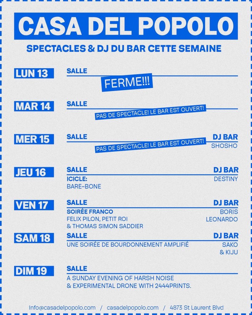 CASA DEL POPOLO CALENDRIER 13 JANVIER 2025