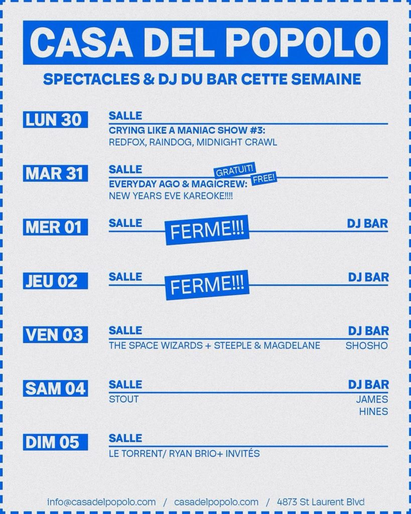 CASA DEL POPOLO CALENDRIER 30 DÉCEMBRE 2024