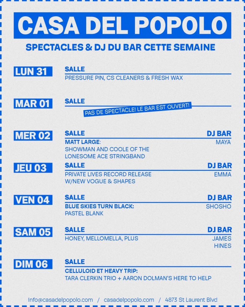 CASA DEL POPOLO CALENDRIER 31 MARS 6 AVRIL 2025