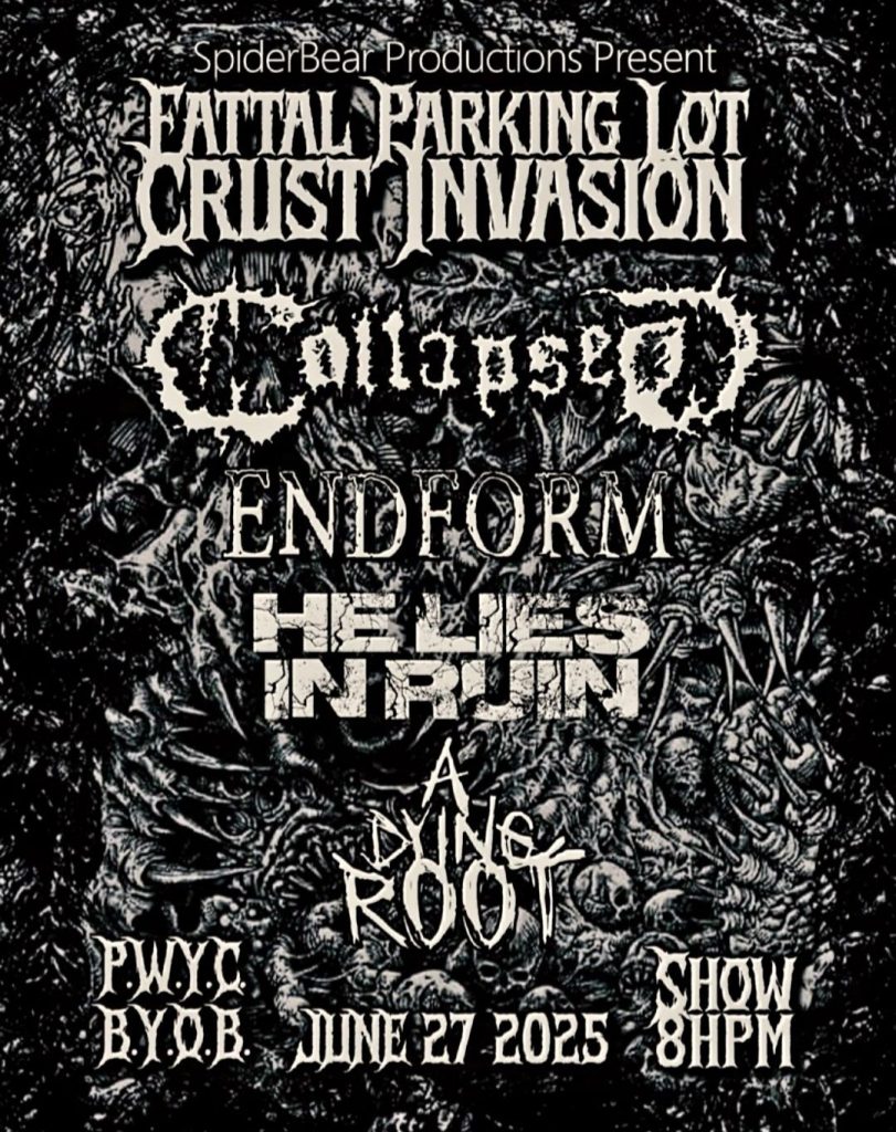 COLLAPSED ENFORM HE LIES IN RUIN A DYING ROOT