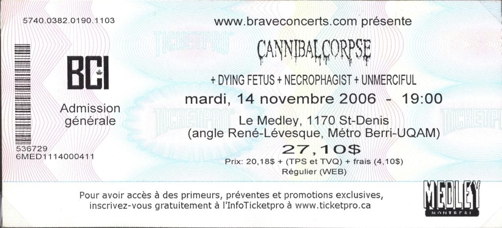 CANNIBAL CORPSE DYING FETUS NECROPHAGIST UNMERCIFUL