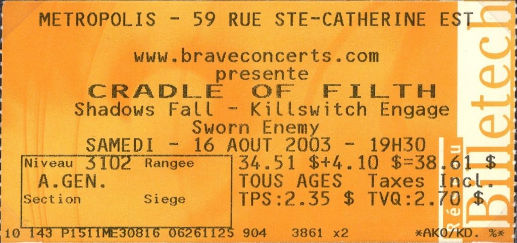 CRADLE OF FILTH SHADOWS FALL KILLSWITCH ENGAGE