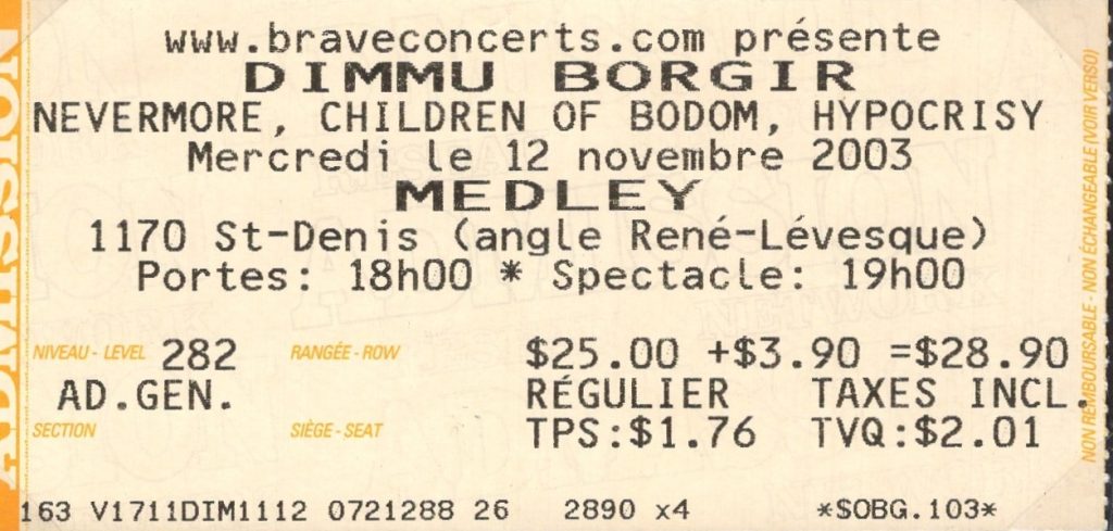 DIMMU BORGIR NEVERMORE CHILDREN OF BODOM HYPOCRISY