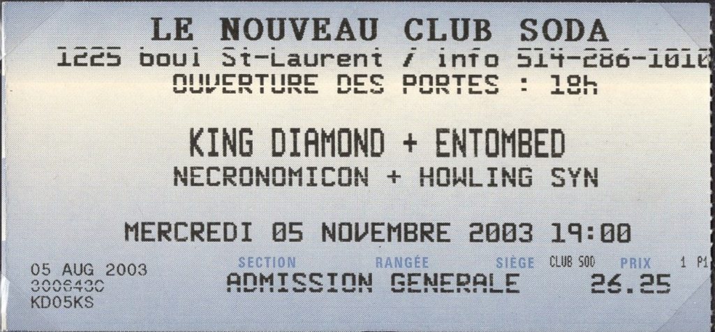 KING DIAMOND ENTOMBED NECRONOMICON HOWLING SYN