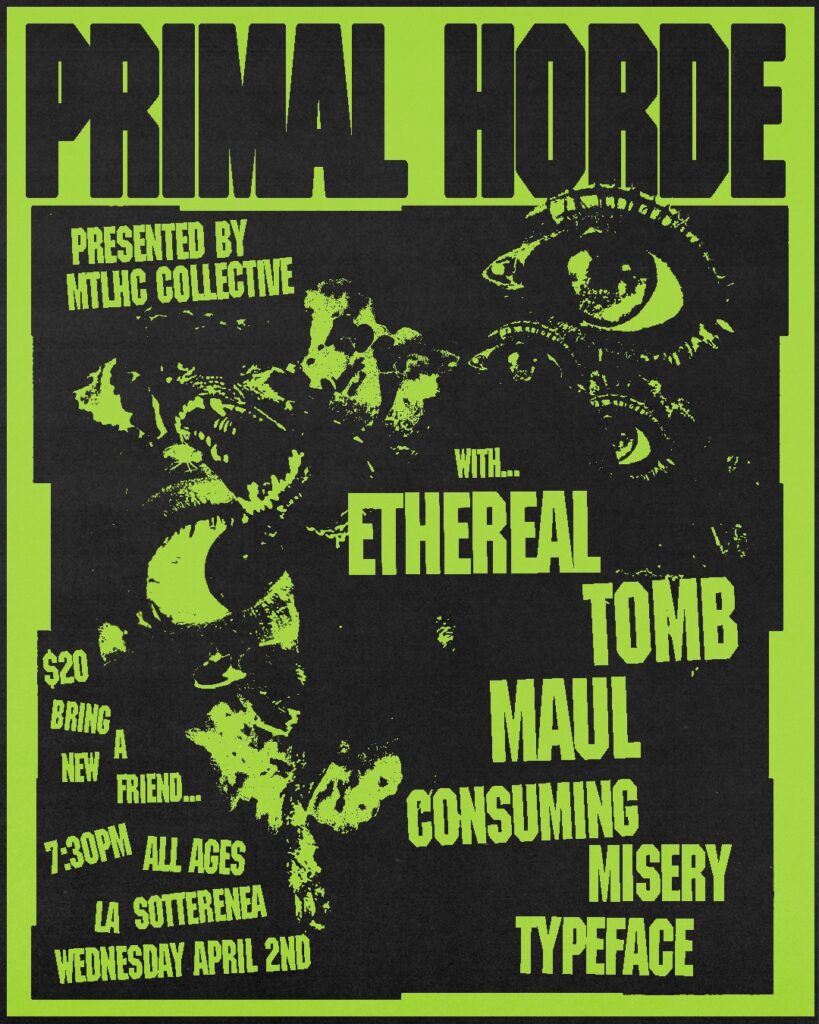 PRIMAL HORDE ETHEREAL TOMB MAUL CONSUMING MISERY TYPEFACE