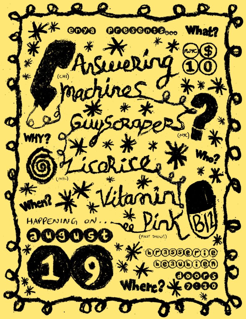 ANSWERING MACHINES GUYSCRAPERS LICORICE VITAMIN PINK