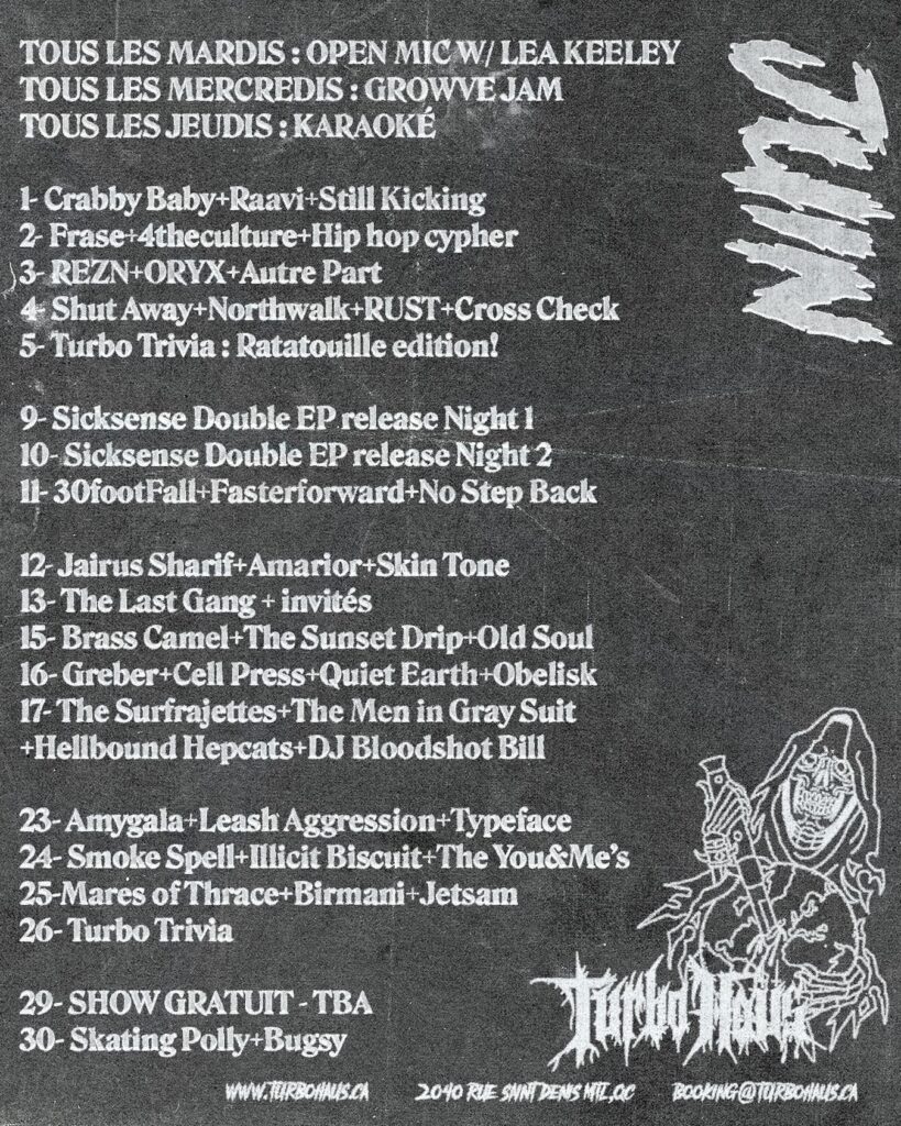 CRABBY BABY RAAVI STILL KICKING FRASE 4THECULTURE HIP HOP CYPHER REZN ORYX AUTRE PART SHUT AWAY NORTHWALK RUST CROSS CHECK SICKSENSE 30FOOTFALL FASTERFORWARD NO STEP BACK JAIRUS SHARIF AMARIOR SKIN TONE THE LAST GANG BRASS CAMEL THE SUNSET DRIP OLD SOUL GREBER CELL PRESS QUIET EARTH OBELISK THE SURFRAJETTES THE MEN IN GRAY SUIT HELLBOUND HEPCATS DJ BLOODSHOT BILL AMYGALA LEASH AGGRESSION TYPEFACE SMOKE SPELL ILLICIT BISCUIT THE YOU&ME’S MARES OF THRACE BIRMANI JETSAM SKATING POLLY BUGSY