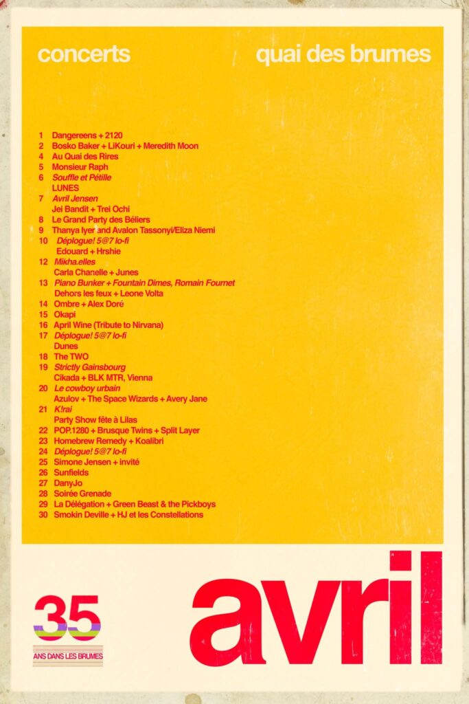 CALENDRIER AVRIL 2022 QUAI DES BRUMES