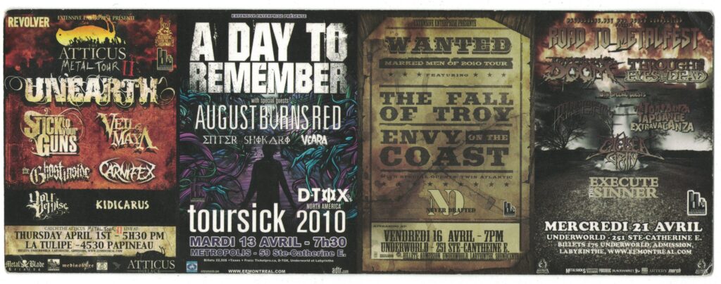 UNEARTH STICK TO YOUR GUNS VEIL OF MAYA THE GHOST INSIDE CARNIFEX YOUR DEMISE KIDICARUS  A DAY TO REMEMBER AUGUST BURNS RED ENTER SHIKARI VEARA  THE FALL OF TROY ENVY ON THE COAST TWIN ATLANTIC NEVER DEFEATED  OCEANO THROUGH THE EYES OF THE DEAD BURNING THE MASSES THE TONY DANZA TAPDANCE EXTRAVAGANZA CLOSER TO OBLIVION EXECUTE THE SINNER