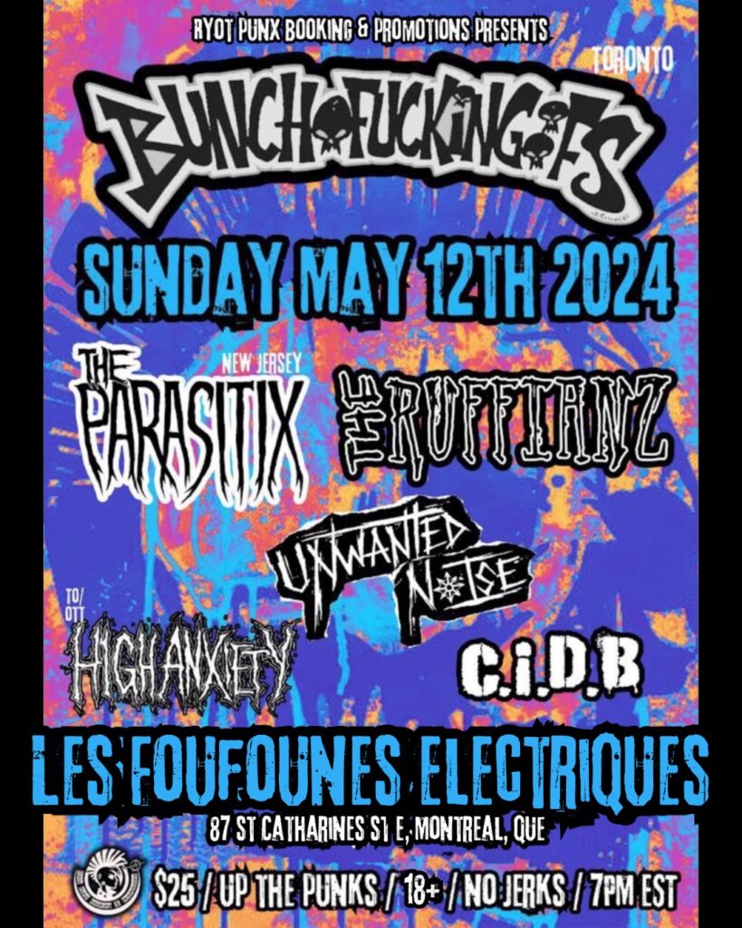 BUNCHOFUCKINGOOFS THE PARASITIX THE RUFFIANZ UNWANTED NOISE HIGH ANXIETY C.I.D.B.