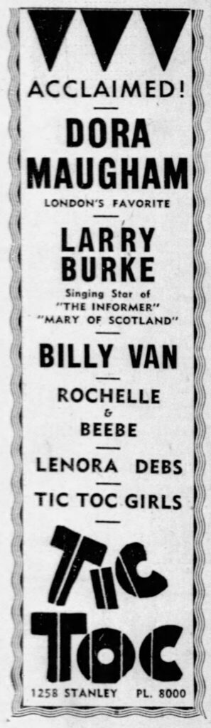 DORA MAUGHAM LARRY BURKE BILLY VAN ROCHELLE & BEEBE LENORA DEBS TIC TOC GIRLS