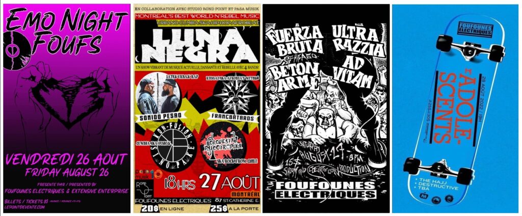 EMO NIGHT FOUFS  LUNA NEGRA SONIDO PESAO FRANCBATARDS ON-FUSION ORQUESTA PSICOTRÓPIKA  FUERZA BRUTA ULTRA RAZZIA AD VITAM BÉTON ARMÉ  THE ADOLESCENTS THE HAJJ DESTRUCTIVE