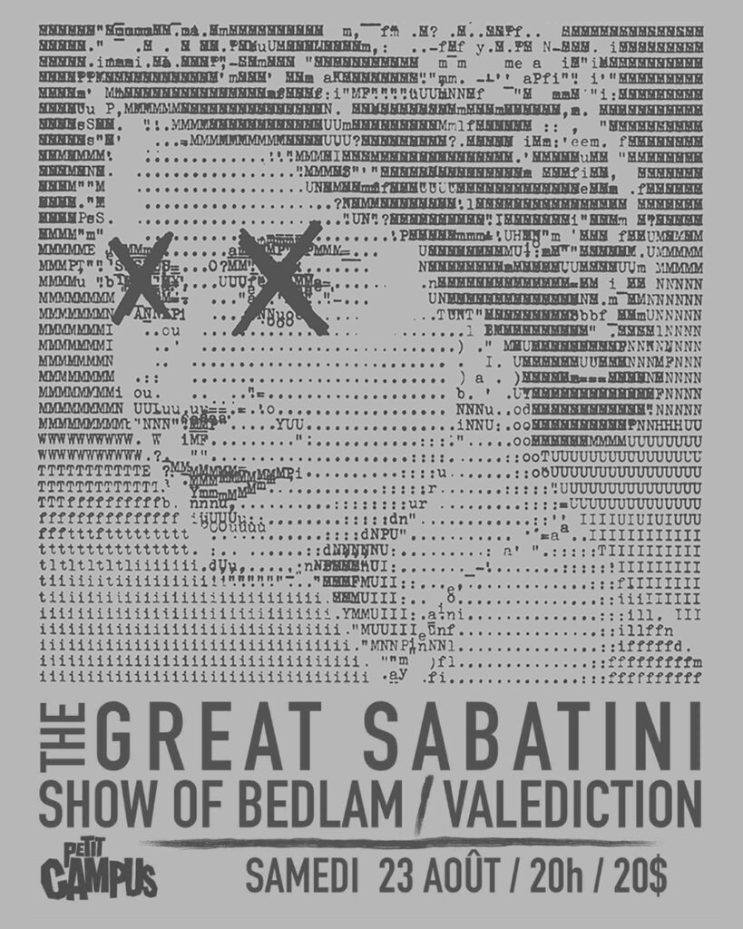 THE GREAT SABATINI SHOW OF BEDLAM VALEDICTION