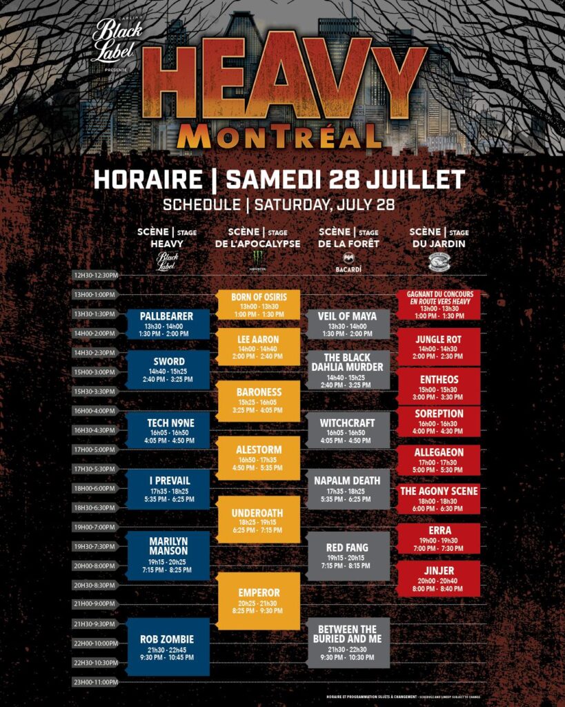 HEAVY MTL ROB ZOMBIE MARILYN MANSON EMPEROR UNDEROATH I PREVAIL TECH N9NE ALESTORM NAPALM DEATH BARONESS THE SWORD PALLBEARER LEE AARON BORN OF OSIRIS VEIL OF MAYA THE BLACK DAHLIA MURDER WITCHCRAFT RED FANG BETWEEN THE BURIED AND ME JUNGLE ROT ENTHEOS SOREPTION ALLEGAEON THE AGONY SCENE ERRA JINJER