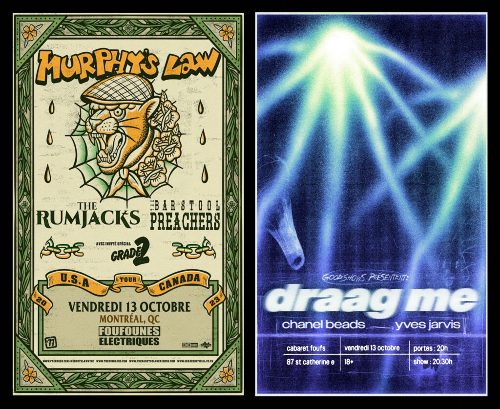 MURPHY’S LAW THE RUMJACKS THE BARSTOOL PREACHERS GRADE 2 DRAAG ME CHANEL BEADS YVES JARVIS