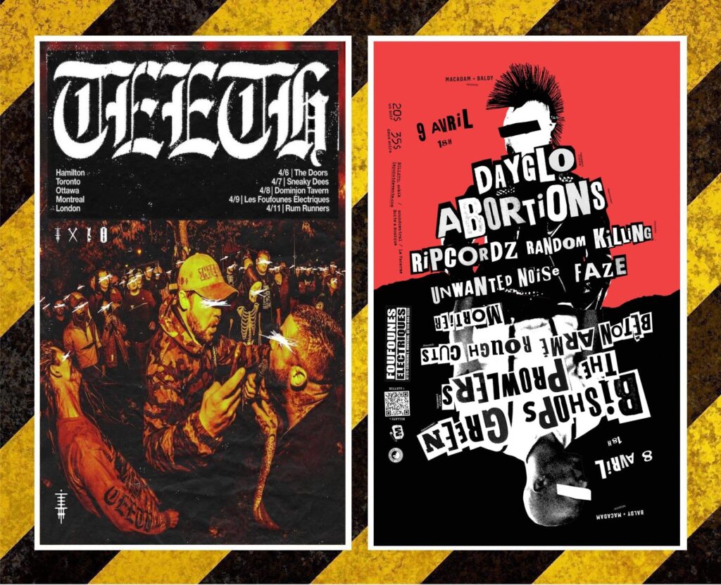 TEETH DAYGLO ABORTIONS RIPCORDZ RANDOM KILLING UNWANTED NOISE FAZE BISHOPS GREEN THE PROWLERS BETON ARMÉ ROUGH CUTS MORTIER