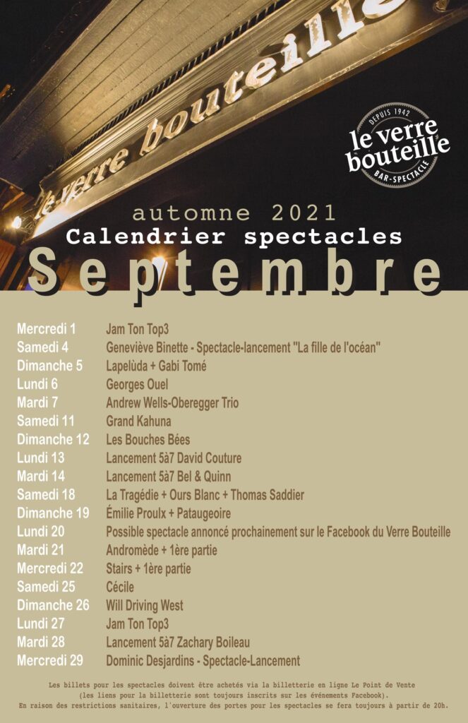 VERRE BOUTEILLE JAM TON TOP3 GENEVIÈVE BINETTE LAPELÚDA GABI TOMÉ GEORGES OUEL ANDREW WELLS-OBEREGGER TRIO GRAND KAHUNA LES BOUCHES BÉES DAVID COUTURE BEL QUINN LA TRAGÉDIE OURS BLANC THOMAS SADDIER ÉMILIE PROULX PATAUGEOIRE ANDROMÈDE STAIRS CÉCILE WILL DRIVING WEST ZACHARY BOILEAU DOMINIC DESJARDINS