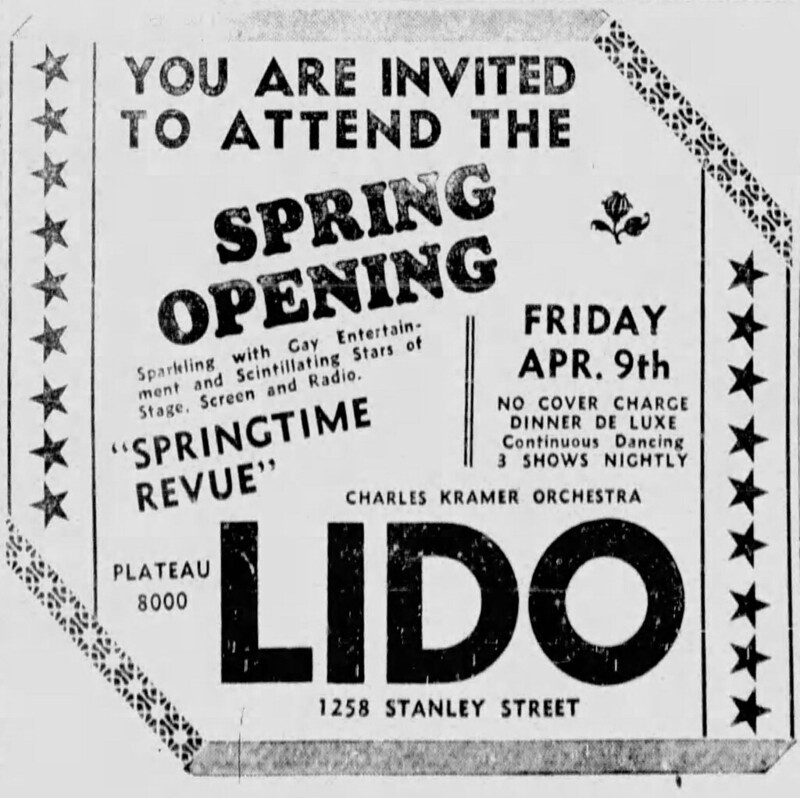 LIDO SPRING OPENING CHARLES KRAMER ORCHESTRA