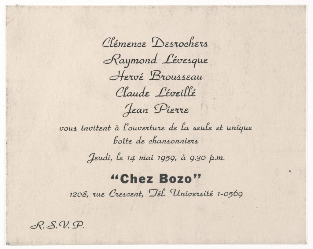 CHEZ BOZO CLÉMENCE DESROCHERS RAYMOND LÉVESQUE HERVÉ BROUSSEAU CLAUDE LÉVEILLÉ JEAN-PIERRE FERLAND