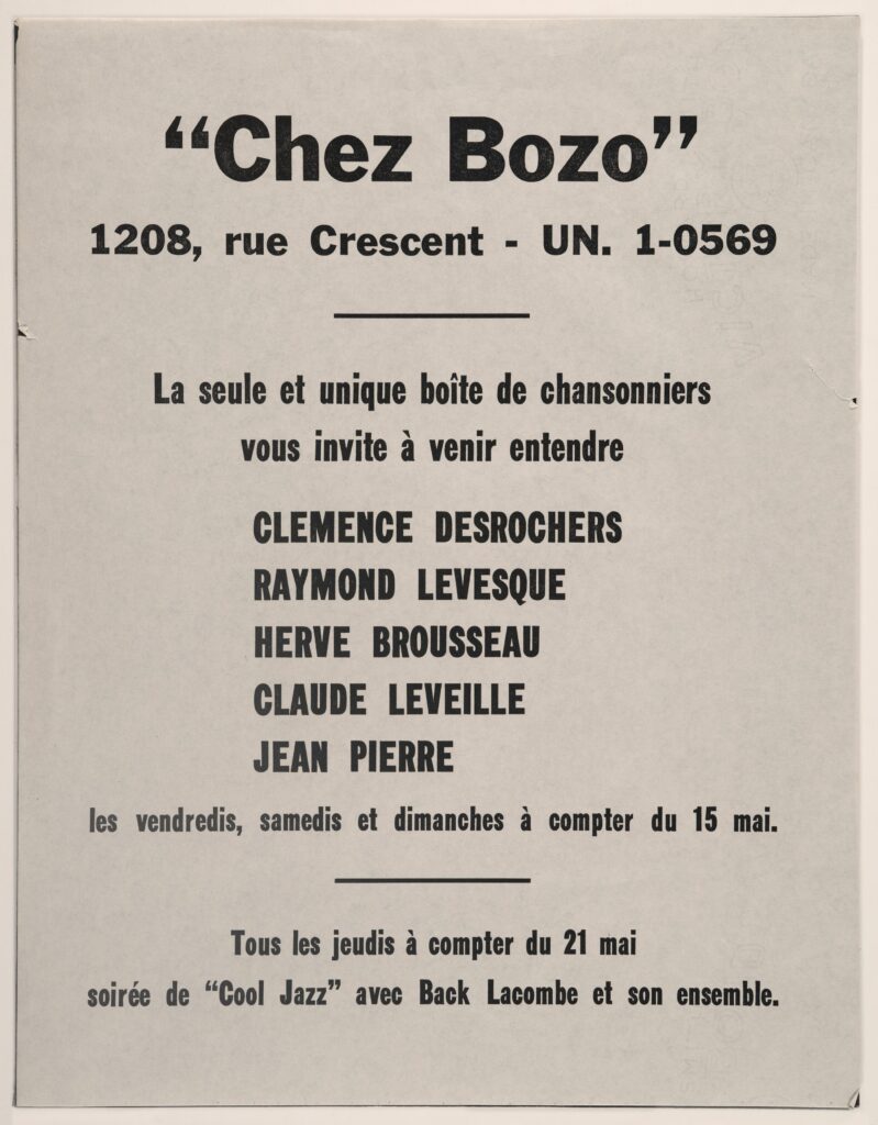 CHEZ BOZO CLÉMENCE DESROCHERS RAYMOND LÉVESQUE HERVÉ BROUSSEAU CLAUDE LÉVEILLÉ JEAN-PIERRE FERLAND