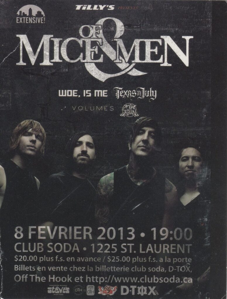 OF MICE AND MEN WOE IS ME TEXAS IN JULY VOLUMES CAPTURE THE CROWN