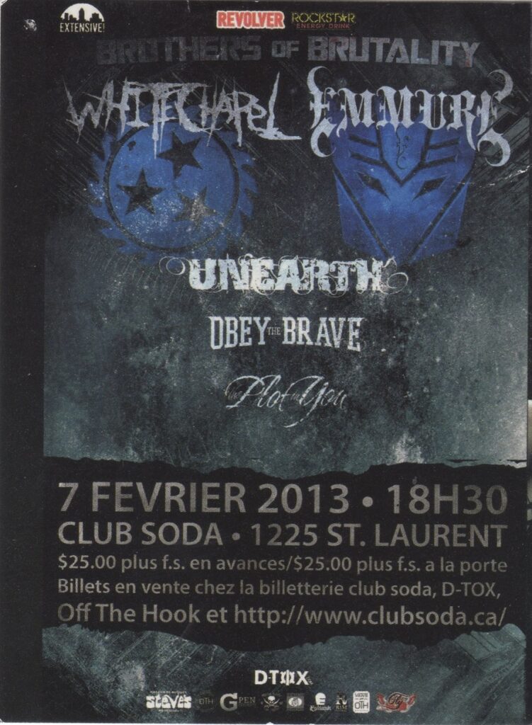 WHITE CHAPEL EMMURE UNEARTH OBEY THE BRAVE THE PLOT IN YOU