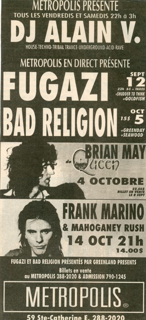 ALAIN VINET FUGAZI BAD RELIGION BRIAN MAY FRANK MARINO MAHOGANY RUSH