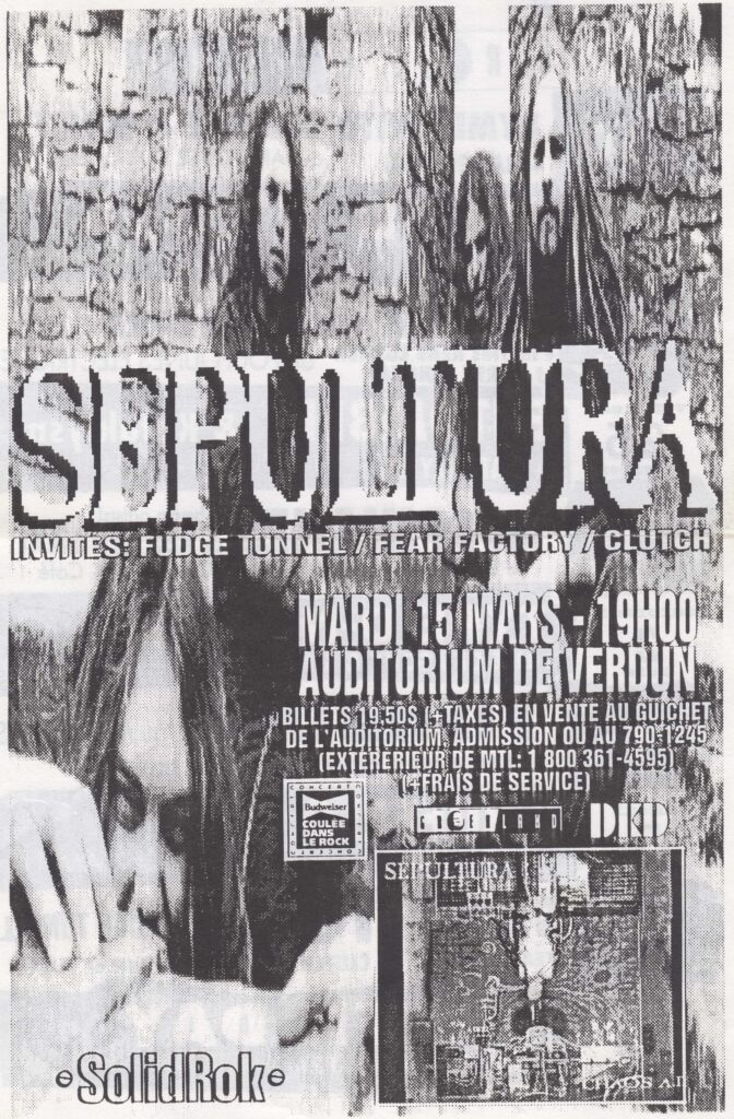 SEPULTURA FUDGE TUNNEL FEAR FACTORY CLUTCH