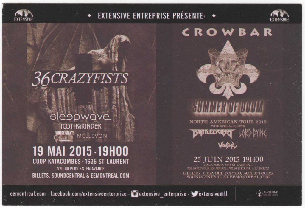 36 CRAZY FISTS SLEEP WAVE TOOTH GRINDER WHERE GIANTS ONCE STOOD MELLEVON CROWBAR BATTLECROSS LORD DYING WARSENAL