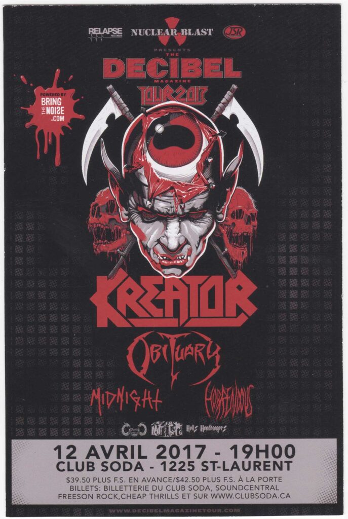 KREATOR OBITUARY MIDNIGHT HORRENDOUS
