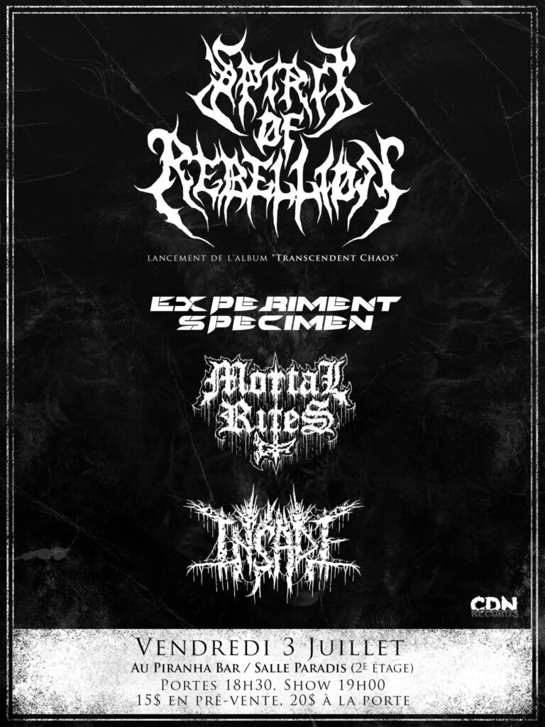 SPIRIT OF REBELLION EXPERIMENT SPECIMEN MORTAL RITES INSADE