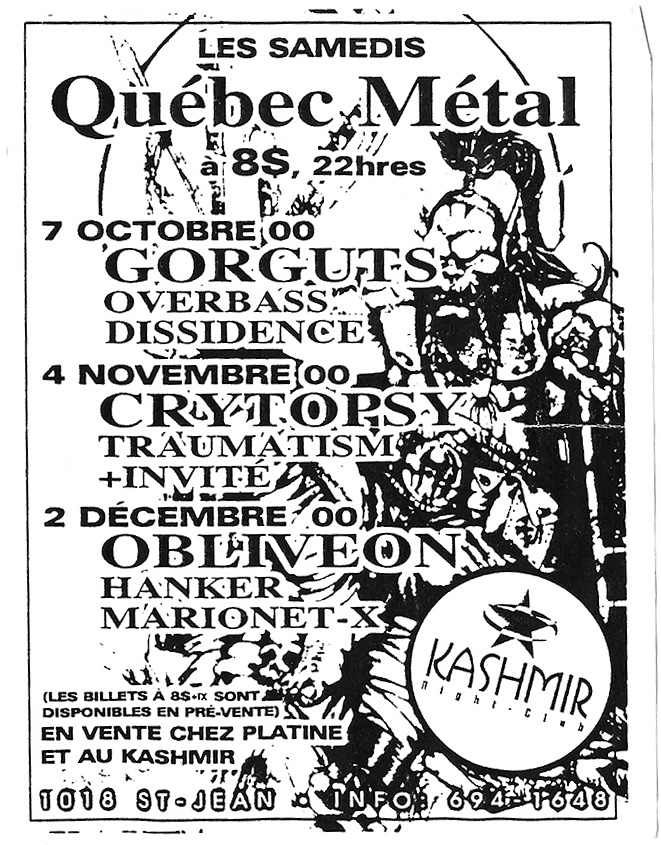 GORGUTS OVERBASS DISSIDENCE CRYPTOPSY TRAUMATISM OBLIVEON HANKER MARIONET-X
