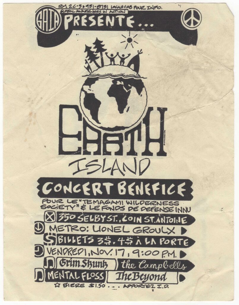 EARTH ISLAND CONCERT BÉNÉFICE GRIM SKUNK THE CAMPBELLS MENTAL FLOSS THE BEYOND
