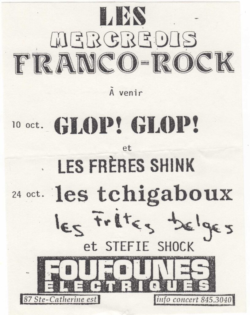 GLOP! GLOP! LES FRÈRES SHINK LES TCHIGABOUX LES FRITES BELGES STEFIE SHOCK
