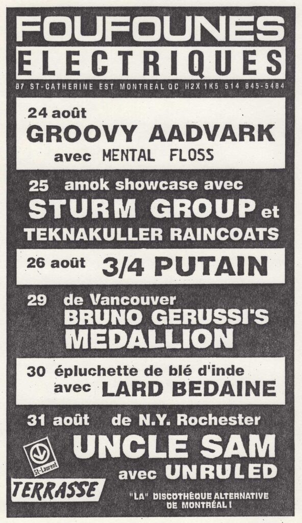 GROOVY AARDVARK  MENTAL FLOSS  STURM GROUP  TEKNAKULLER RAINCOATS  3/4 PUTAIN  BRUNO GERUSSI&rsquo;S MEDALLION  LARD BEDAINE  UNCLE SAM  UNRULED