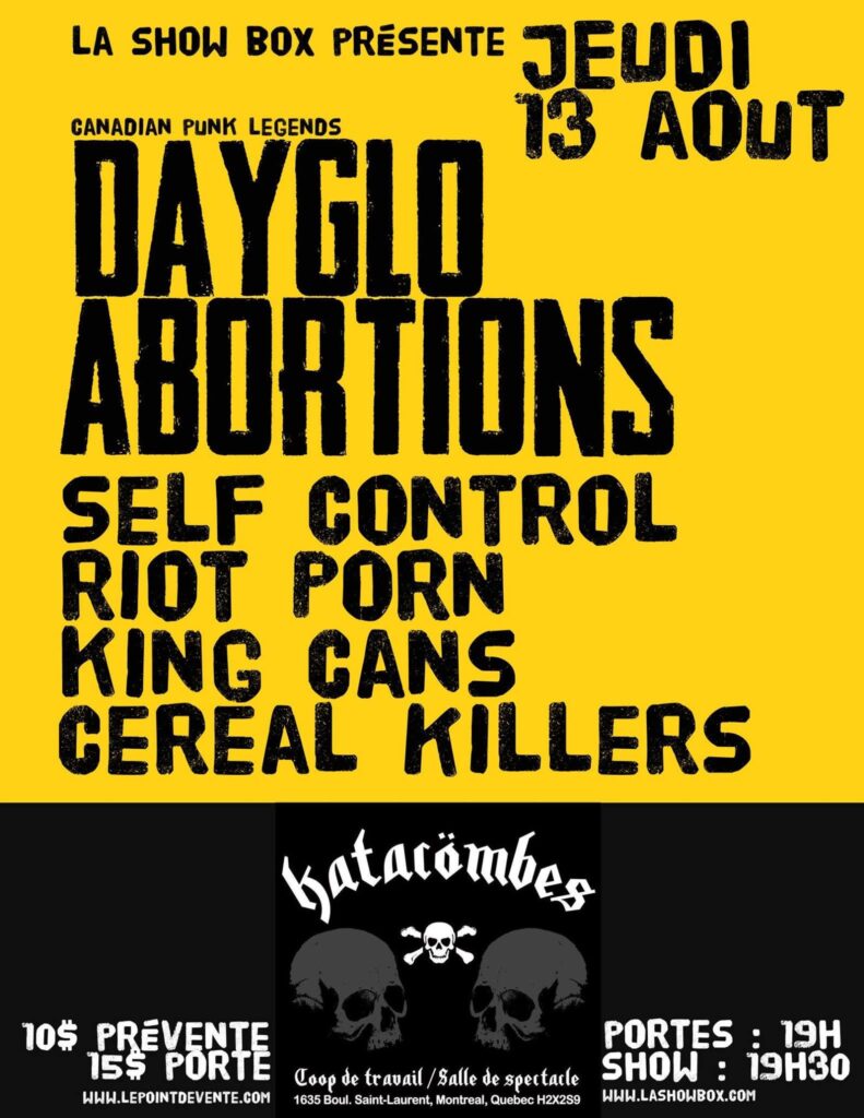 DAYGLO ABORTIONS SELF CONTROL RIOT PORN KING CANS CEREAL KILLERS