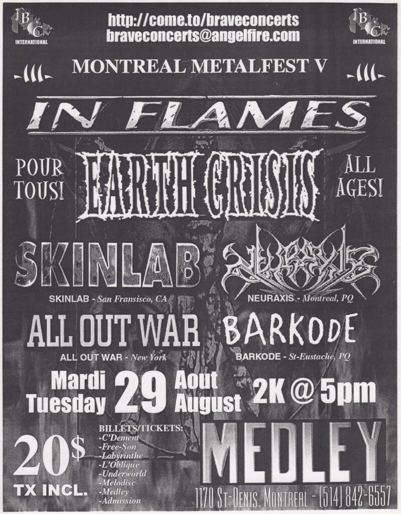 IN FLAMES EARTH CRISIS SKINLAB NEURAXIS ALL ABOUT WAR BARKODE