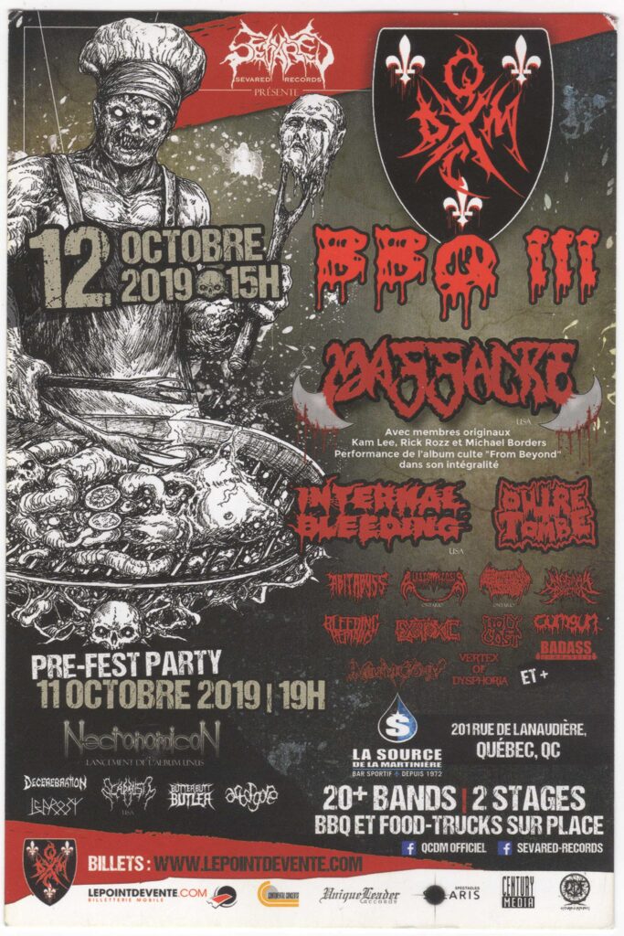 MASSACRE  INTERNAL BLEEDING  OUTRE-TOMBE  NECRONOMICON  ABITABYSS  BLEEDING REMAIN  EXPULSE  HOLY COST  CUMGUT  VERTEX OF DYSPHORIA  DECEREBRATION  SARKASM  BUTTERBUTT BUTLER  SULPHUREOUS GORE