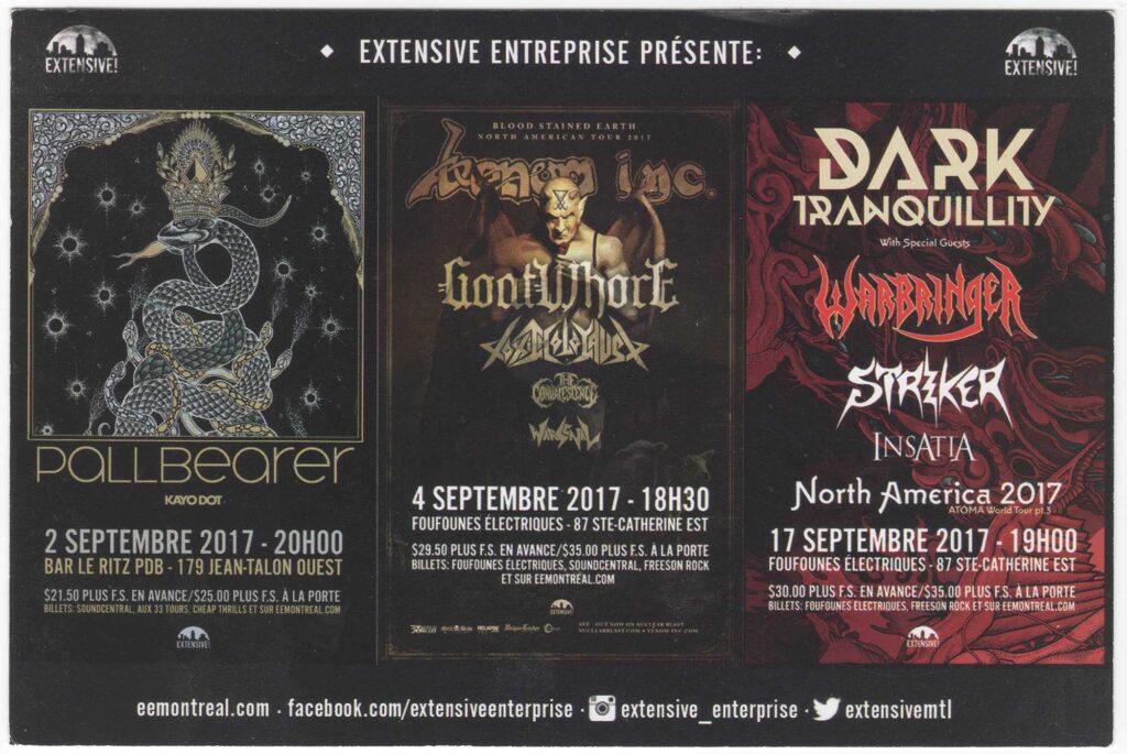 PALLBEARER KAYO DOT VENOM GOATWHORE TOXIC HOLOCAUST THE CONVALESCENCE WARSENAL DARK TRANQUILITY WARBRINGER STRIKER INSATIA