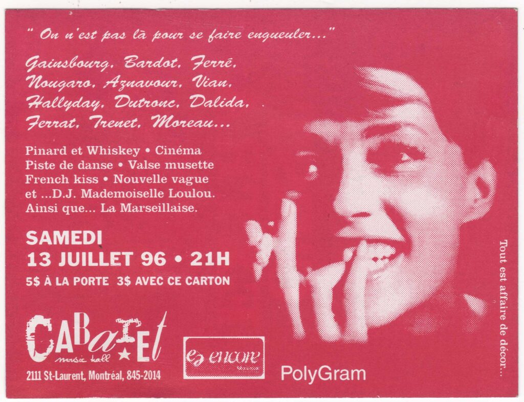 GAINSBOURG  BARDOT  FERRÉ  NOUGARO  AZNAVOUR  VIAN  HALLYDAY  DUTRONC  DALIDA  FERRAT  TRENET  MOREAU  DJ MADEMOISELLE LOULOU