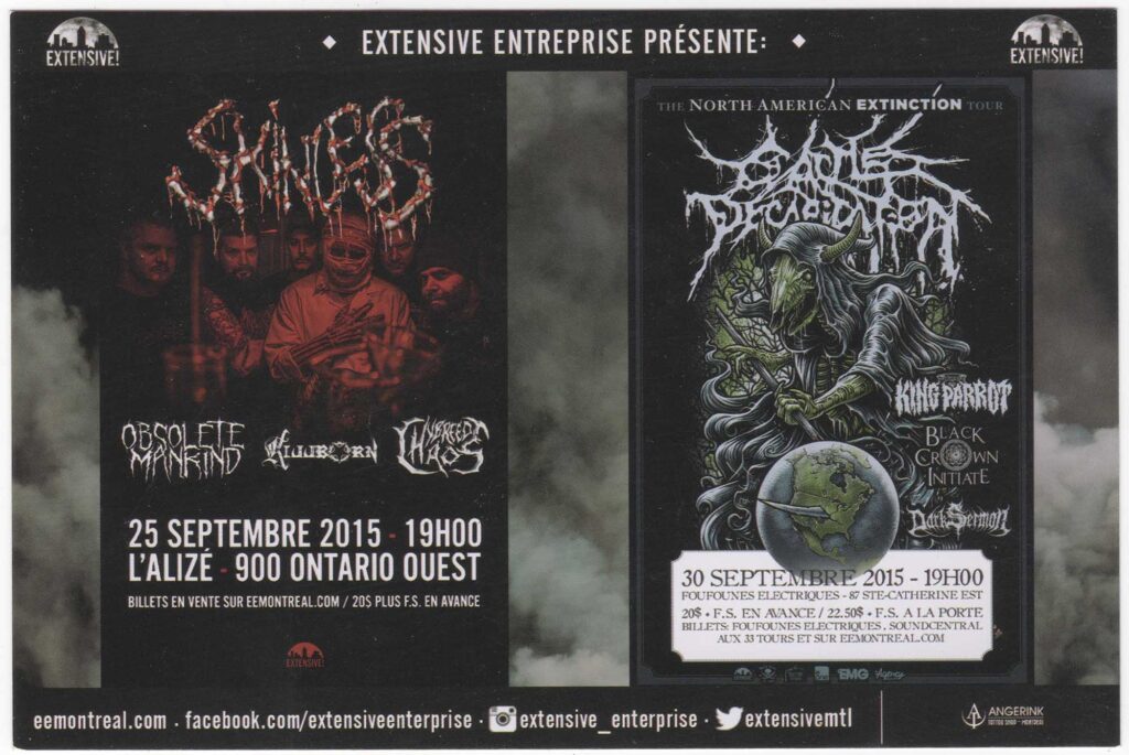 SKINLESS OBSOLETE MANKIND HYBREED CHAOS CATTLE DECAPITATION KING PARROT BLACK CROWN INITIATE DARK SERMON