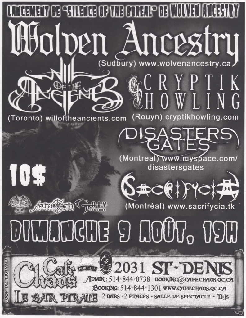 WOLVEN ANCESTRY WILL OF THE ANCIENTS CRYPTIK HOWLING DISASTERS GATES SACRIFYCIA