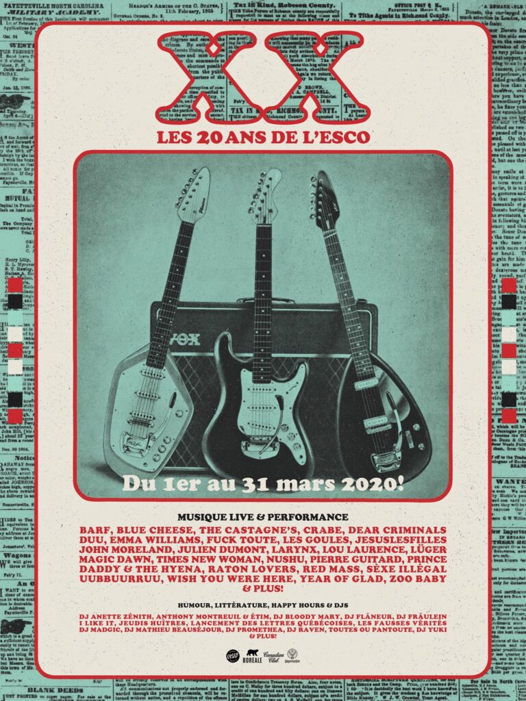 BARF BLUE CHEESE THE CASTAGNE’S CRABE DEAR CRIMINALS DUU EMMA WILLIAMS FUCK TOUTE LES GOULES JESSI JESS JOHN MORELAND JULIEN DUMONT LARYNX LOU LAURENCE LÜGER MAGIC DAWN TIMES NEW WOMAN NUSHU PIERRE GUITARD PRINCE DADDY & THE HYENA RATON LOVERS RED MASS SÈXE ILLÉGAL UUBBUURRUU WISH YOU WERE HERE YEAR OF GLAD ZOO BABY ESCOGRIFFE