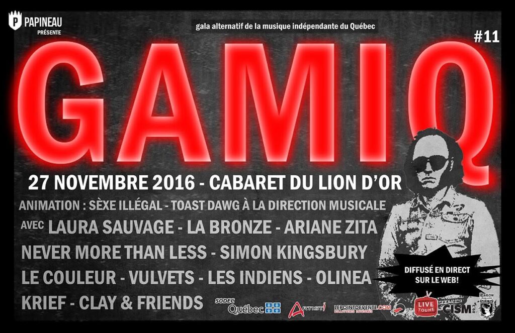 SEXE ILLÉGAL TOAST DAWG LAURA SAUVAGE LA BRONZE ARIANE ZITA NEVER MORE THAN LESS SIMON KINGSBURY LE COULEUR VULVETS LES INDIENS OLINEA KRIEF CLAY & FRIENDS GAMIQ