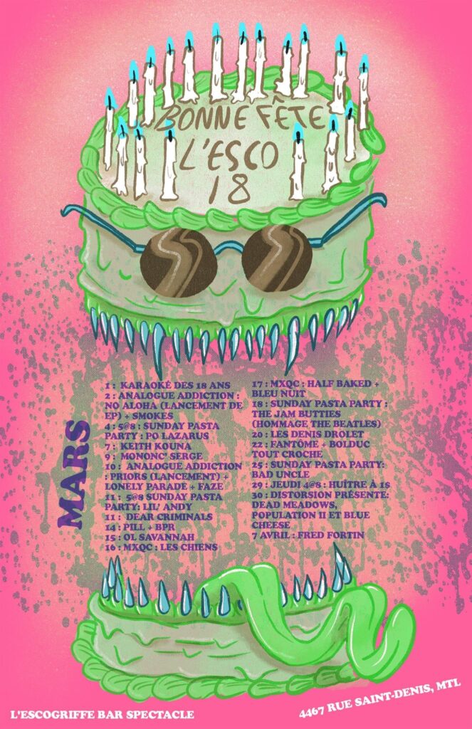 NO ALOHA SMOKES POLAZARUS KEITH KOUNA MONONC’ SERGE PRIORS LONELY PARADE FAZE LIL’ ANDY DEAR CRIMINALS PILL BPR OL SAVANNAH LES CHIENS HALF BAKED BLEU NUIT THE JAM BUTTIES LES DENIS DROLET FANTÔME BOLDUC TOUT CROCHE BAD UNCLE DEAD MEADOWS POPULATION II BLUE CHEESE FRED FORTIN ESCOGRIFFE